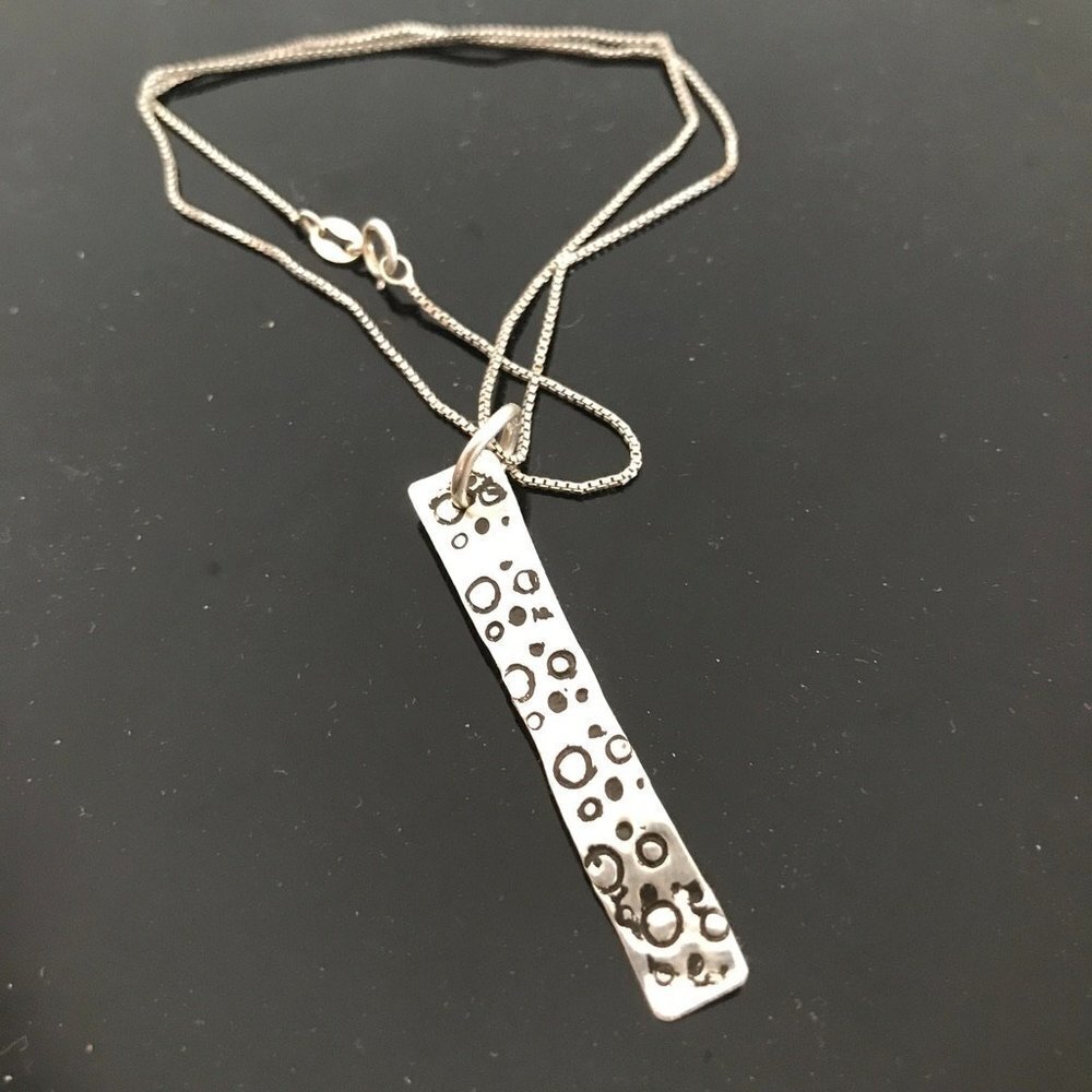 Southwestern Stamped Pendant Sterling Silver Bar necklace 925 .925 Handmade Gift - Picture 5 of 8